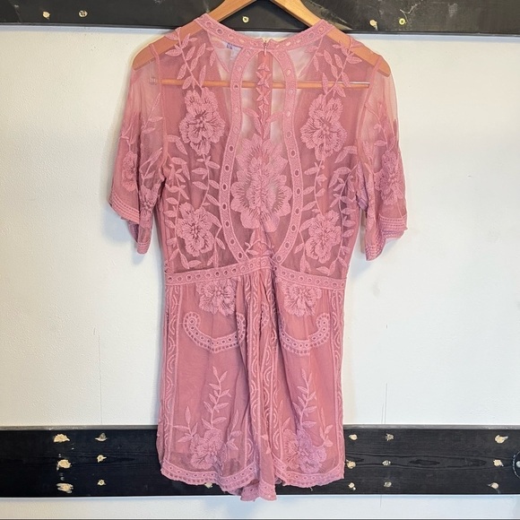 She+Sky Pink Barbie Festival Western Bohemian Lace Plunging Neckline Romper M - Picture 3 of 16